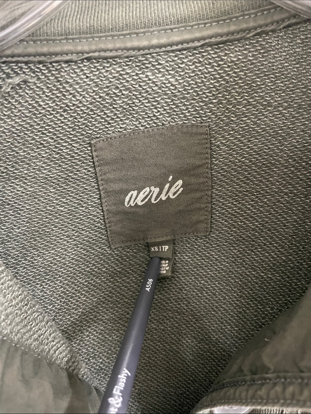 Aerie Quarter Button Olive Green Sweatshirt - Picture 2 of 8